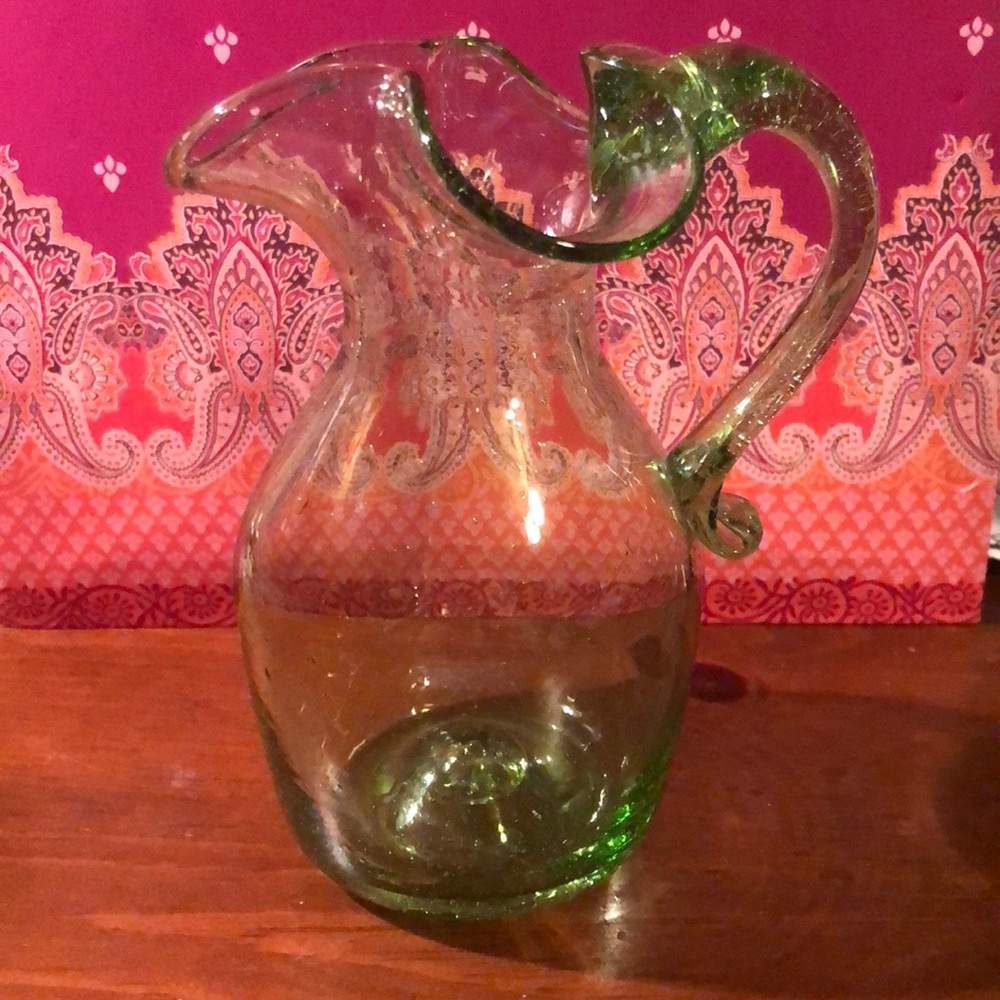 VINTAGE Handblown Glass Pitcher
